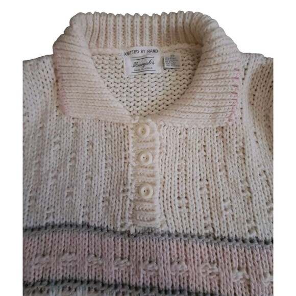 Vintage Margules Hand Knit Sweater Women's Medium Cream Pink Grannycore‎ Grandma - Picture 9 of 12